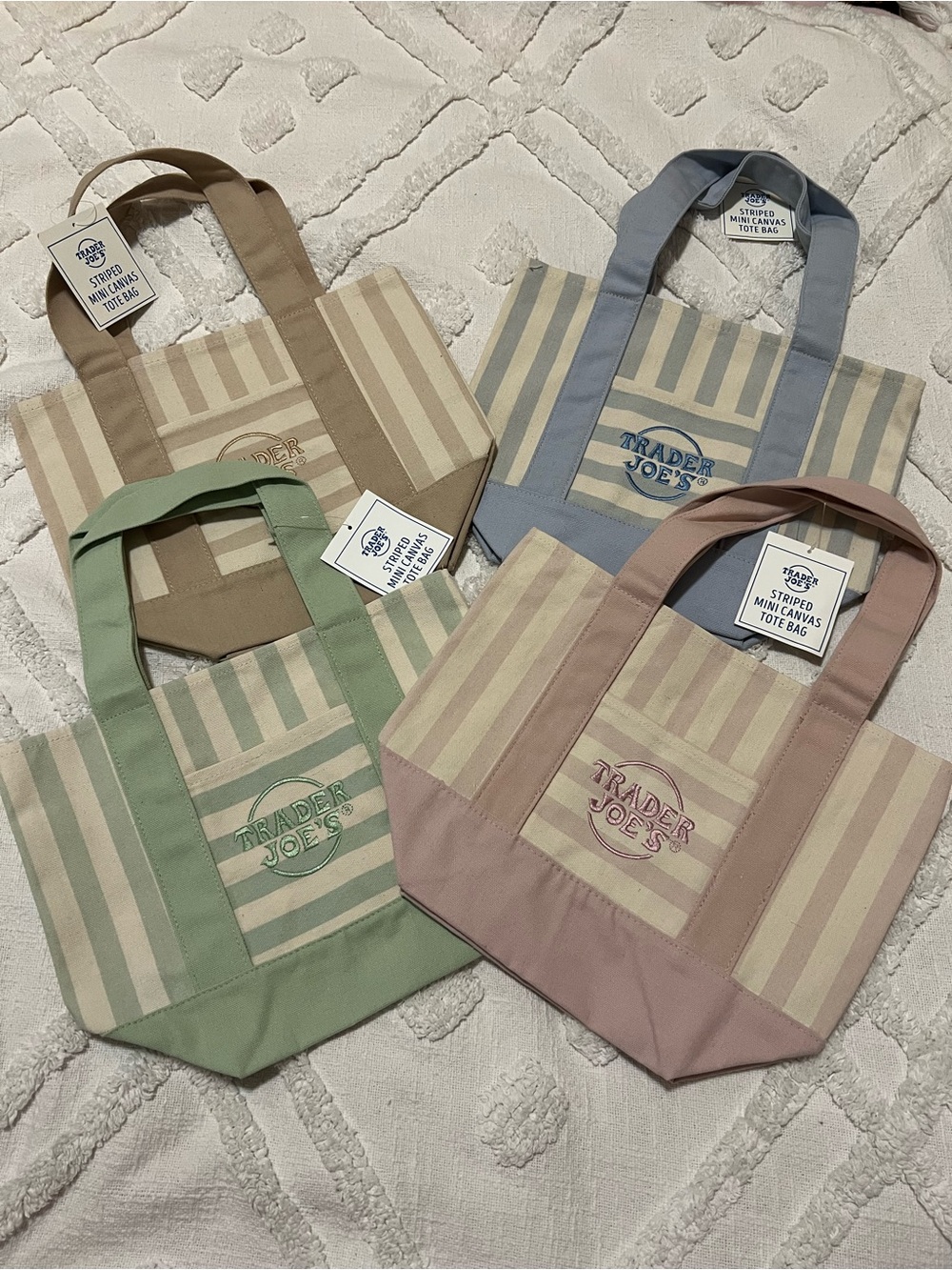 Set of 4 Trader Joe's Striped Pastel ColorMini Canvas Tote